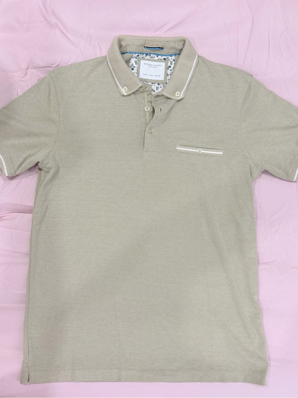 Denim & Flower Men's Beige Polo with White Trim